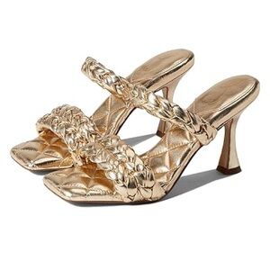 Gold Braided Strap High-Heel Sandals for Women